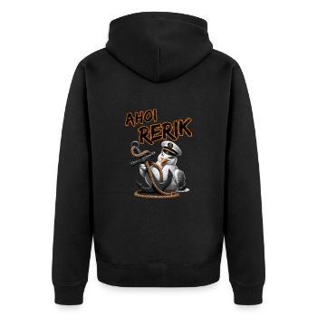 Ahoi Rerik Lustige Möwe mit Anker - Unisex Premium Bio Zip Hoodie - Schwarz - Hinten - Nico (187cm)
