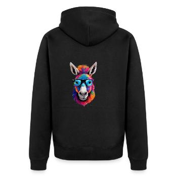 Esel,graffiti ,malerei , bunt,Nerd - Unisex Premium Bio Zip Hoodie - Schwarz - Hinten - Nico (187cm)
