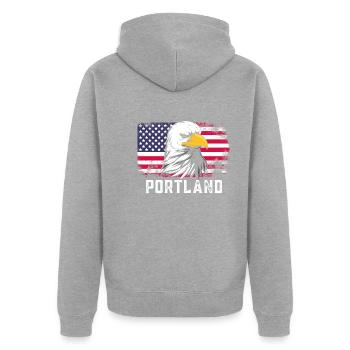 Portland - Unisex Premium Bio Zip Hoodie - Grau meliert - Hinten - Nico (187cm)