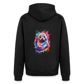 Siegel coole Meereskreatur in buntem und coolem Design - Unisex Premium Bio Zip Hoodie - Schwarz - Hinten - Nico (187cm)