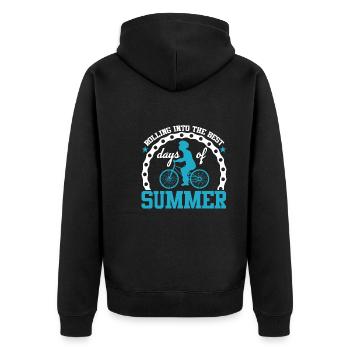 Radsportgeschenk für den Sommer Bike Summer - Unisex Premium Bio Zip Hoodie - Schwarz - Hinten - Nico (187cm)