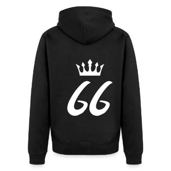 66 Zahl Krone - Unisex Premium Bio Zip Hoodie - Schwarz - Hinten - Nico (187cm)