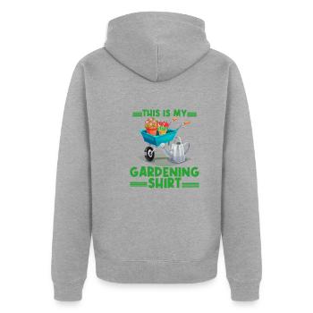 c'est ma shirt de jardinage - jardinier jardin - Veste à capuche bio Premium Unisexe - gris chiné - Dos - Nico (187cm)