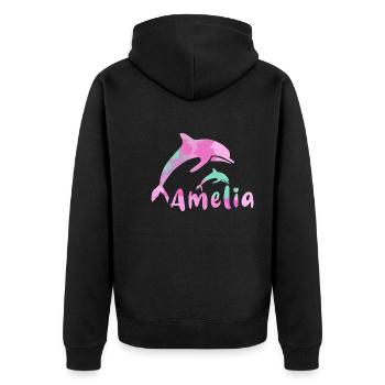 amelia ,define, colorful,name, painting,pink - Unisex Premium Organic Zip Hoodie - black - Back - Nico (187cm)