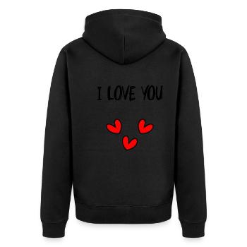 LIEBE. ICH LIEBE DICH. VALENTINSTAG. JUNGGESELLINNENABSCHIED. ICH LIEBE DICH. - Unisex Premium Bio Zip Hoodie - Schwarz - Hinten - Nico (187cm)