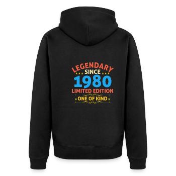Legendär seit 1980 Limited Edition - Unisex Premium Bio Zip Hoodie - Schwarz - Hinten - Nico (187cm)