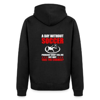 Lustiger Geschenk Fußballer - Unisex Premium Bio Zip Hoodie - Schwarz - Hinten - Nico (187cm)