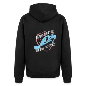 Ich liebe Dugongs Manatees - Unisex Premium Bio Zip Hoodie - Schwarz - Hinten - Nico (187cm)