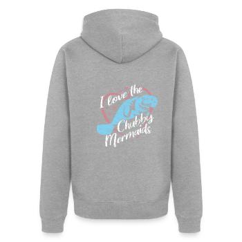 Ich liebe Manatees, Dugongs. Farbenfrohes Design - Unisex Premium Bio Zip Hoodie - Grau meliert - Hinten - Nico (187cm)