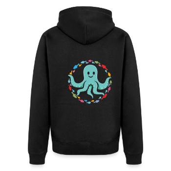 lustiger Oktopus im bunten Fischekreis - Unisex Premium Bio Zip Hoodie - Schwarz - Hinten - Nico (187cm)