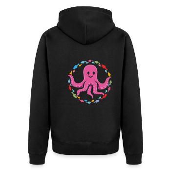 lustiger Oktopus im bunten Fischekreis - Unisex Premium Bio Zip Hoodie - Schwarz - Hinten - Nico (187cm)