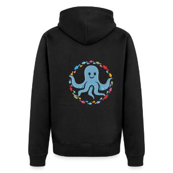 lustiger Oktopus im bunten Fischekreis - Unisex Premium Bio Zip Hoodie - Schwarz - Hinten - Nico (187cm)