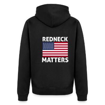 Redneck America Matters Land Western USA Männer - Unisex Premium Bio Zip Hoodie - Schwarz - Hinten - Nico (187cm)