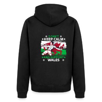 stay calm and support Wales - Unisex Premium Organic Zip Hoodie - black - Back - Nico (187cm)