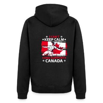 Bleib ruhig und unterstütze Kanada - Unisex Premium Bio Zip Hoodie - Schwarz - Hinten - Nico (187cm)