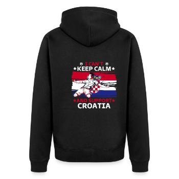 Bleib ruhig und unterstütze Kroatien - Unisex Premium Bio Zip Hoodie - Schwarz - Hinten - Nico (187cm)