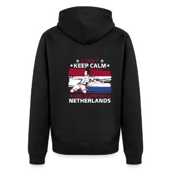 stay calm and support the Netherlands - Unisex Premium Organic Zip Hoodie - black - Back - Nico (187cm)