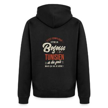 Tunisien Bogosse Cadeau Humour Tunisie - Veste à capuche bio Premium Unisexe - noir - Dos - Nico (187cm)