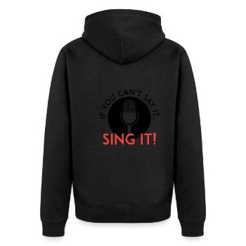 Sing es - Unisex Premium Bio Zip Hoodie - Schwarz - Hinten - Nico (187cm)