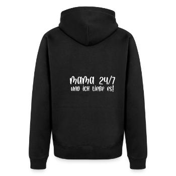 Mama 24 7 und ich liebe es - Unisex Premium Bio Zip Hoodie - Schwarz - Hinten - Nico (187cm)