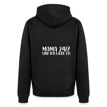 Mama 24 7 und ich liebe es - Unisex Premium Bio Zip Hoodie - Schwarz - Hinten - Nico (187cm)