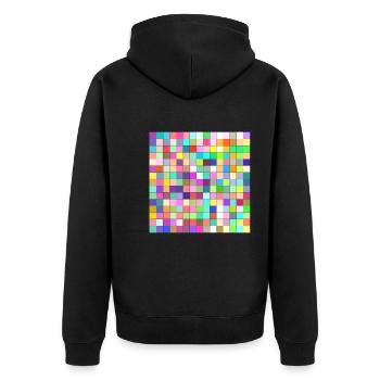 Bunte Quadrate Muster - Unisex Premium Bio Zip Hoodie - Schwarz - Hinten - Nico (187cm)
