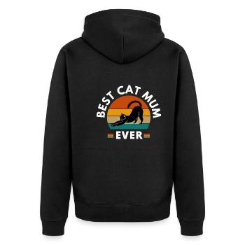 BESTE KATZENMAMA ALLER ZEITEN - Unisex Premium Bio Zip Hoodie - Schwarz - Hinten - Nico (187cm)