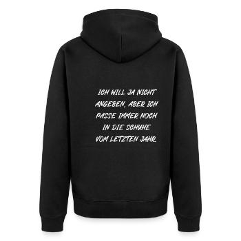 Ich will ja nicht angeben aber - Unisex Premium Bio Zip Hoodie - Schwarz - Hinten - Nico (187cm)