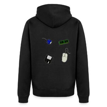 Retro Computer Diskette VGA Maus Arbeitsspeicher - Unisex Premium Bio Zip Hoodie - Schwarz - Hinten - Nico (187cm)