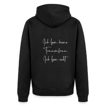 Ich bin keine Traumfrau ich bin echt - Unisex Premium Bio Zip Hoodie - Schwarz - Hinten - Nico (187cm)