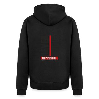 NEVER GIVE UP KEEP PUSHING - Unisex Premium Bio Zip Hoodie - Schwarz - Hinten - Nico (187cm)