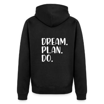 Dream Plan Do - Unisex Premium Bio Zip Hoodie - Schwarz - Hinten - Nico (187cm)