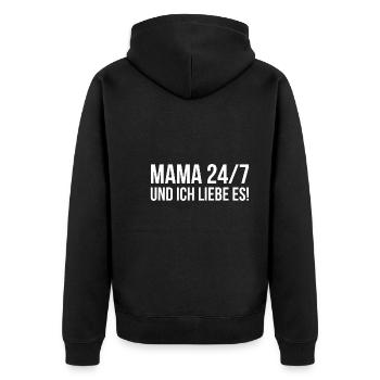 Mama 24/7 und ich liebe es - Unisex Premium Bio Zip Hoodie - Schwarz - Hinten - Nico (187cm)