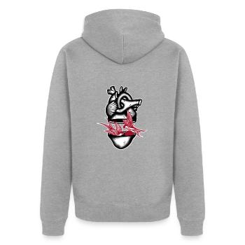 Heart Swallows black and red - Veste à capuche bio Premium Unisexe - gris chiné - Dos - Nico (187cm)