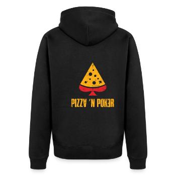Pizza und Poker - Unisex Premium Bio Zip Hoodie - Schwarz - Hinten - Nico (187cm)