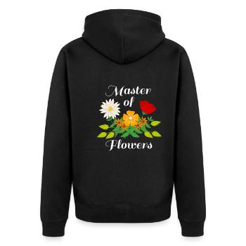 Lustiges Sprichwort „Meister der Blumen“, - Unisex Premium Bio Zip Hoodie - Schwarz - Hinten - Nico (187cm)