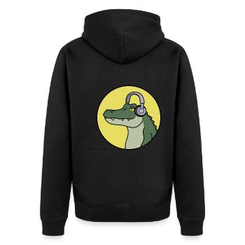 Alligator Listening Music Headphones Crocodile - Unisex Premium Organic Zip Hoodie - black - Back - Nico (187cm)