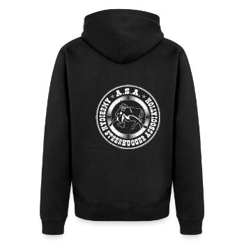Bulldogging Steerhugger Association, Funny Steer - Unisex Premium Bio Zip Hoodie - Schwarz - Hinten - Nico (187cm)