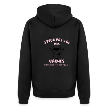 J’peux pas j’ai mes vaches qui m’attendent - Veste à capuche bio Premium Unisexe - noir - Dos - Nico (187cm)