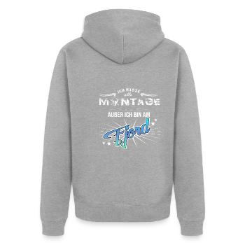 Fjord Montag - Unisex Premium Bio Zip Hoodie - Grau meliert - Hinten - Nico (187cm)