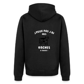 J’peux pas j’ai mes vaches à traire - Veste à capuche bio Premium Unisexe - noir - Dos - Nico (187cm)