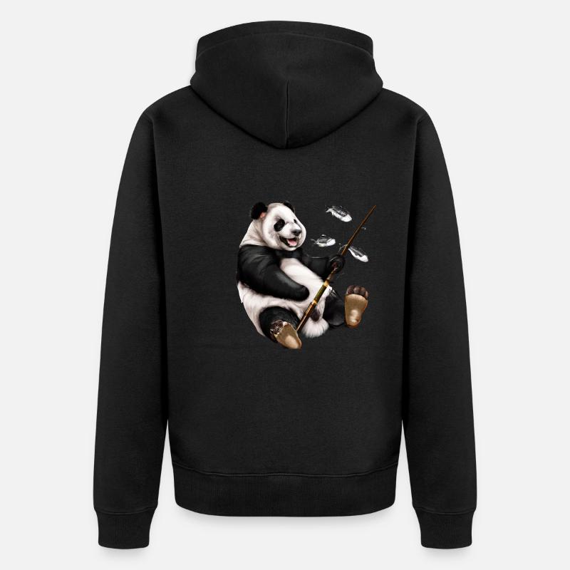Pêche Panda, Pêche, Pêche - Veste à capuche bio Premium Unisexe - noir
