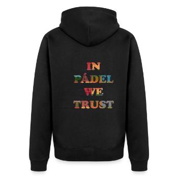 In Pádel we trust - Unisex Premium Bio Zip Hoodie - Schwarz - Hinten - Nico (187cm)