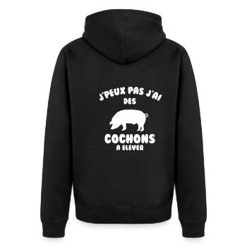 J’peux pas j’ai des cochons à élever - Veste à capuche bio Premium Unisexe - noir - Dos - Nico (187cm)