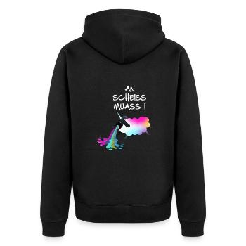 An scheiss muass i,schaf,regenbogen, kotzen - Unisex Premium Bio Zip Hoodie - Schwarz - Hinten - Nico (187cm)