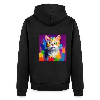 Oil Painting Style Cat Portrait Design for Cat - Unisex Premium Organic Zip Hoodie - black - Back - Nico (187cm)