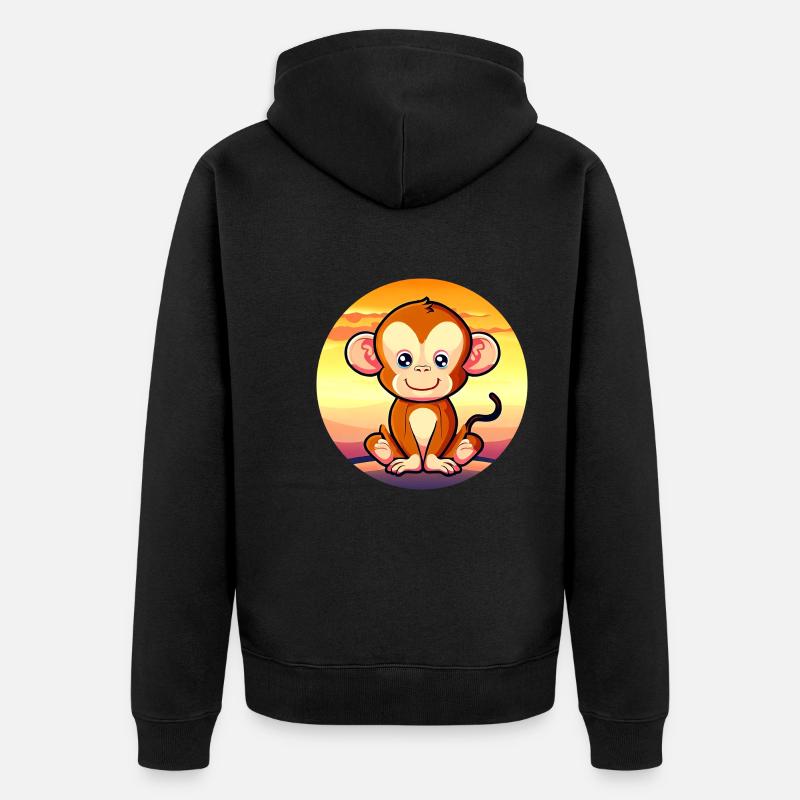 Mignon Singe Chimpanzé Sunset Design - Veste à capuche bio Premium Unisexe - noir
