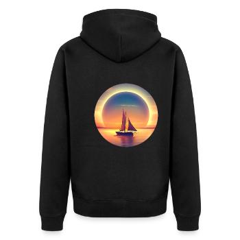 Sailing into the sunset - Unisex Premium Organic Zip Hoodie - black - Back - Nico (187cm)
