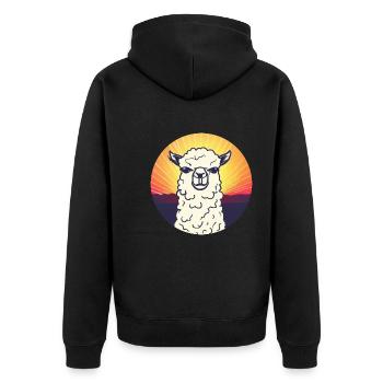 Lama Sonnenuntergang Design - Unisex Premium Bio Zip Hoodie - Schwarz - Hinten - Nico (187cm)