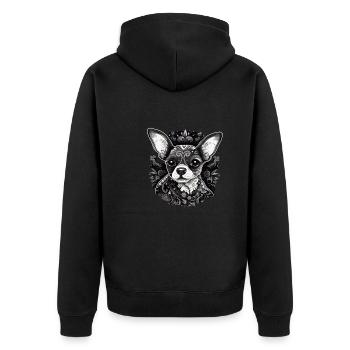Chihuahua | Mosaik | Geometrisch | Kunst | Hund | - Unisex Premium Bio Zip Hoodie - Schwarz - Hinten - Nico (187cm)